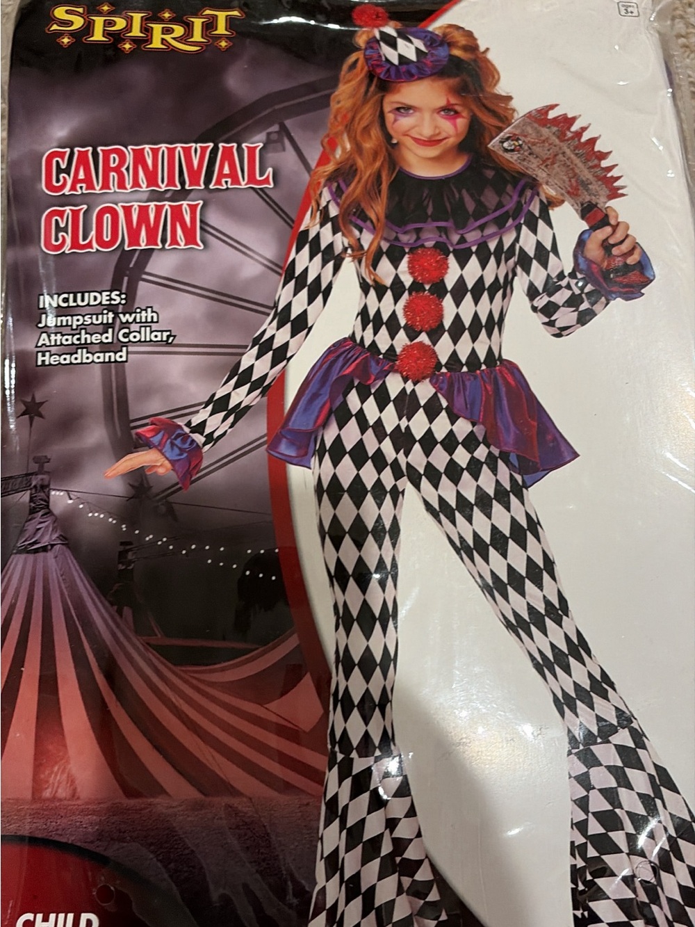 Spirit Carnival Clown Costume - child size Medium
